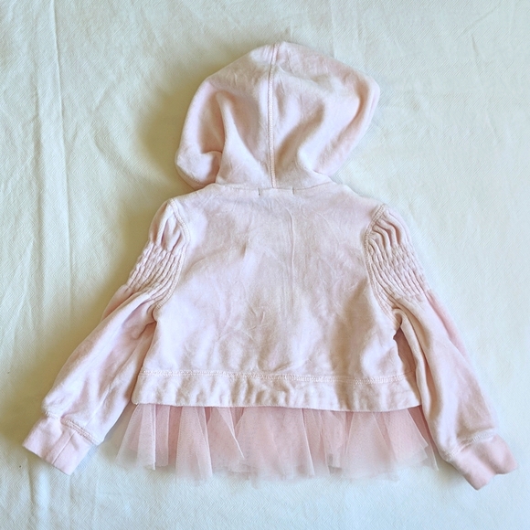 Kate Mack ballet pink velour zip-up hoodie with bows & tulle 24 months - Picture 8 of 10